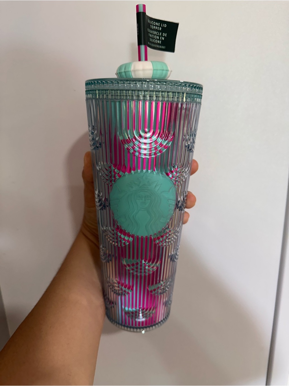 Starbucks Teal & Pink  Tumbler with Striped Straw